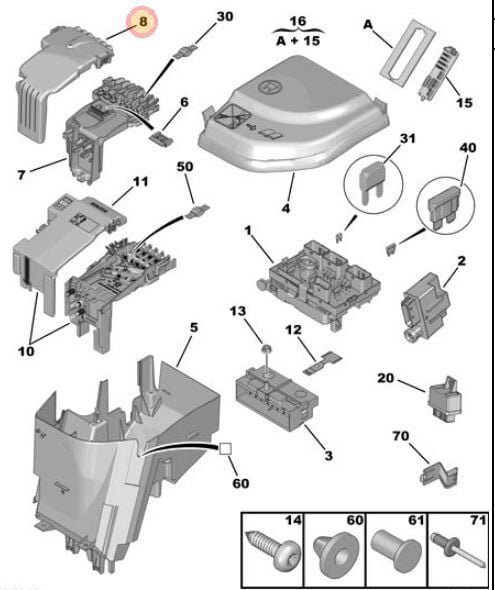 Peugeot Partner Tepee Sigorta Kutu Kapağı Akü Üstü PSA Orijinal 6545.NY