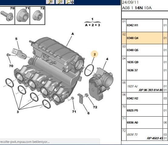 Peugeot 206 1.6 16v Gaz Kelebek Manifold Contası Orijinal 0348.Q4