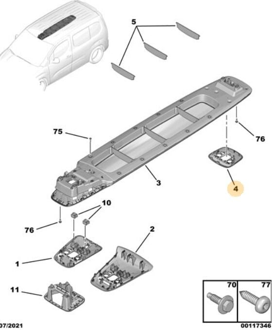 Peugeot Rifter Tavan Arka Konsul Kapak Psa 98172884BJ
