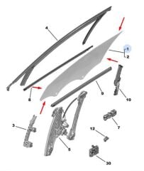 Peugeot 408 Sağ Ön Kapı Camı PSA Orijinal 9830996880
