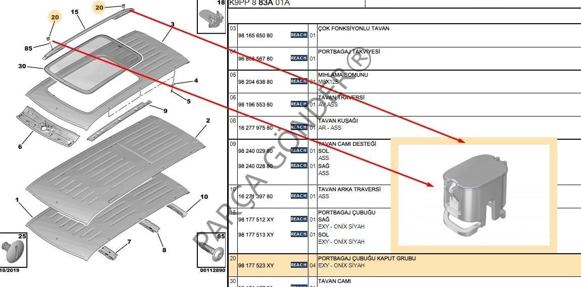 Peugeot Rifter Tavan Barı Tutucu Cıvata Psa Orijinal 98177523XY