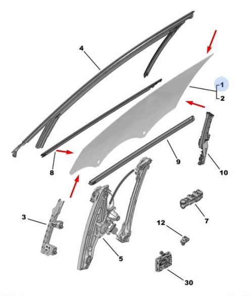 Peugeot 408 Sol Ön Kapı Camı PSA Orijinal 9830996980
