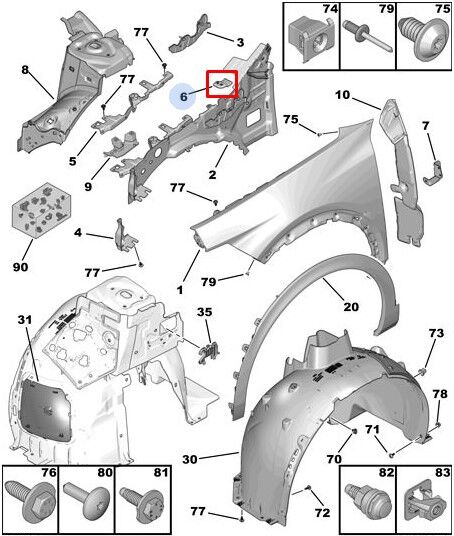 Peugeot 408 Sol Ön Çamurluk Üst Bağlantı Ayağı PSA Orijinal 9835964680