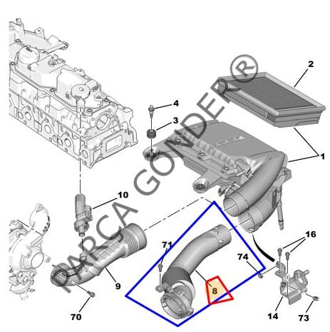 Citroen C-Elysee 1.5 1.6 Dizel Hava Giriş Hortumu Psa 9823710980