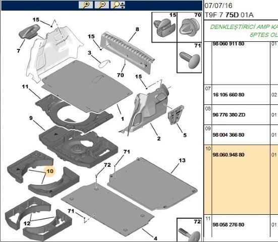 Peugeot 308 T9 Bagaj İçi Stepne Tutucu Orijinal 9806094880