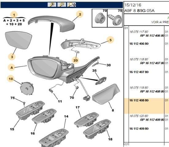 Peugeot 208 Sol Dış Dikiz Aynası PSA Orijinal 1611240880